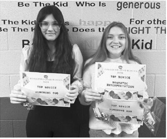 Jacee Johnson and Abigail Johnson performed in the humorous duo category and received Top Novice. Abigail Johnson also received Top Novice in the dramatic interpretation category