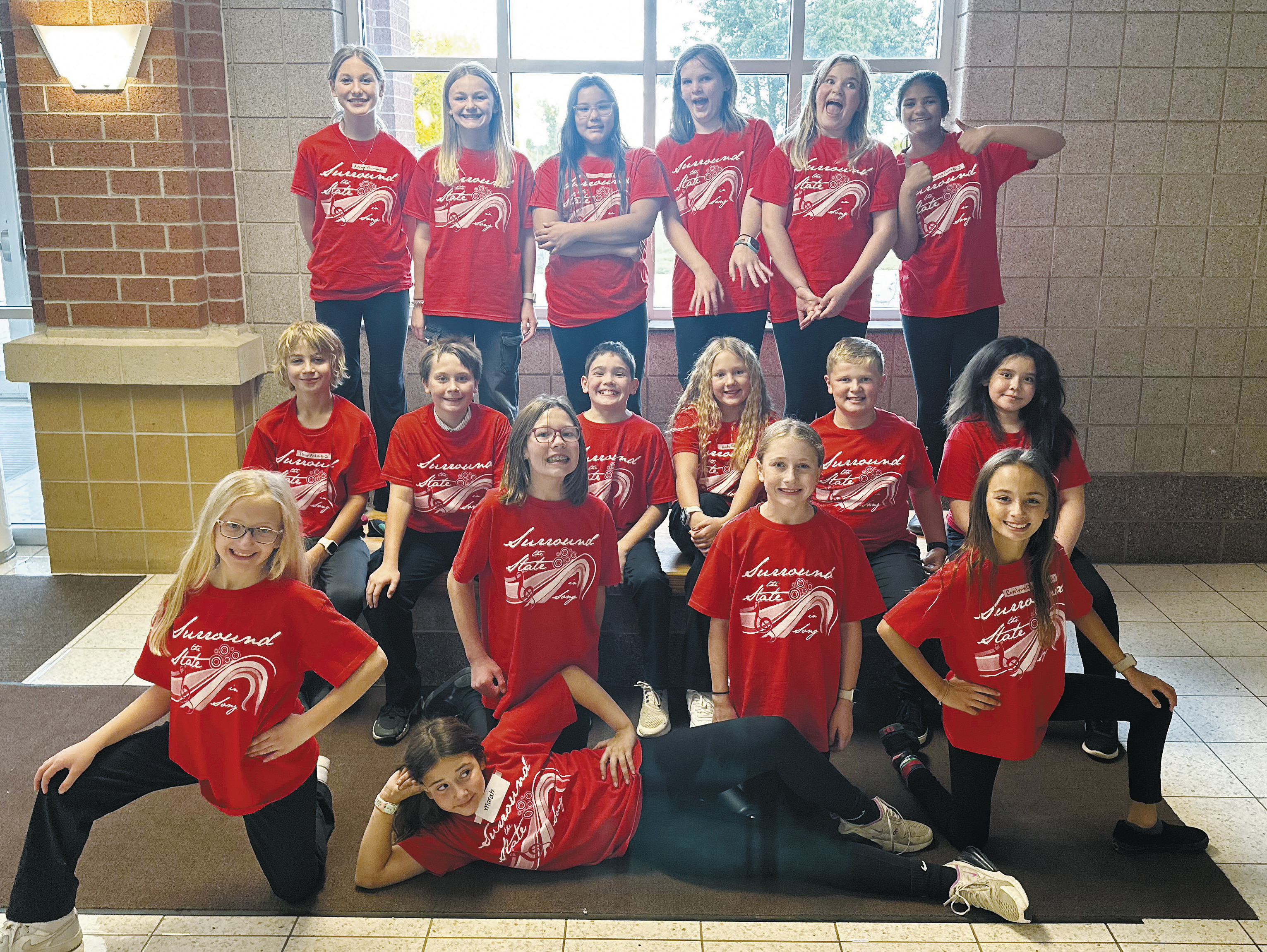 Seventeen Langdon Elementary Music Students attended the North Dakota Surround the State in Song festival in Grand Forks on Saturday, Oct. 11. Photographed above from (L-R) Avery Plummer, Maddyn Lykken, Kayanna Petri, Stella Lawson, Harper Girodat, Aishwarya Chapara, Terner Askvig, Graham Mosher, Mason Bachman, Kate Roppel, Finley Smith, Bridgette Ryan, Addison Schill, Marah Romfo, Taylor Borgen, Victoria Olson, and Rayelynn Christianson.