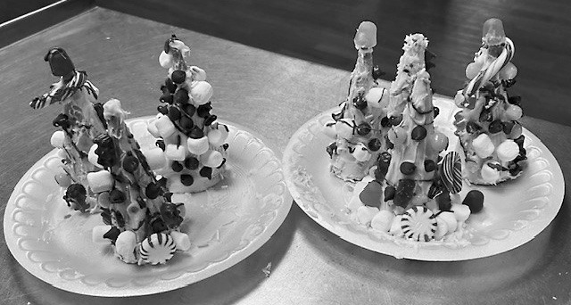 A close up shot of the edible Christmas trees made by the sixth graders and residents of PNC.