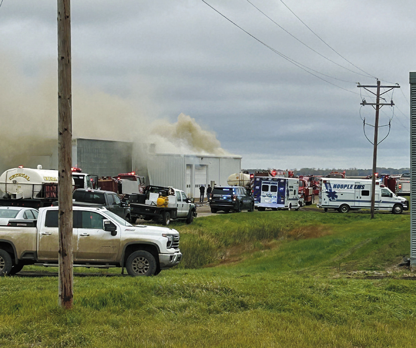 A potato warehouse has been destroyed after a blaze this week. Photo courtesy of Walsh County Sheriff’s Office.