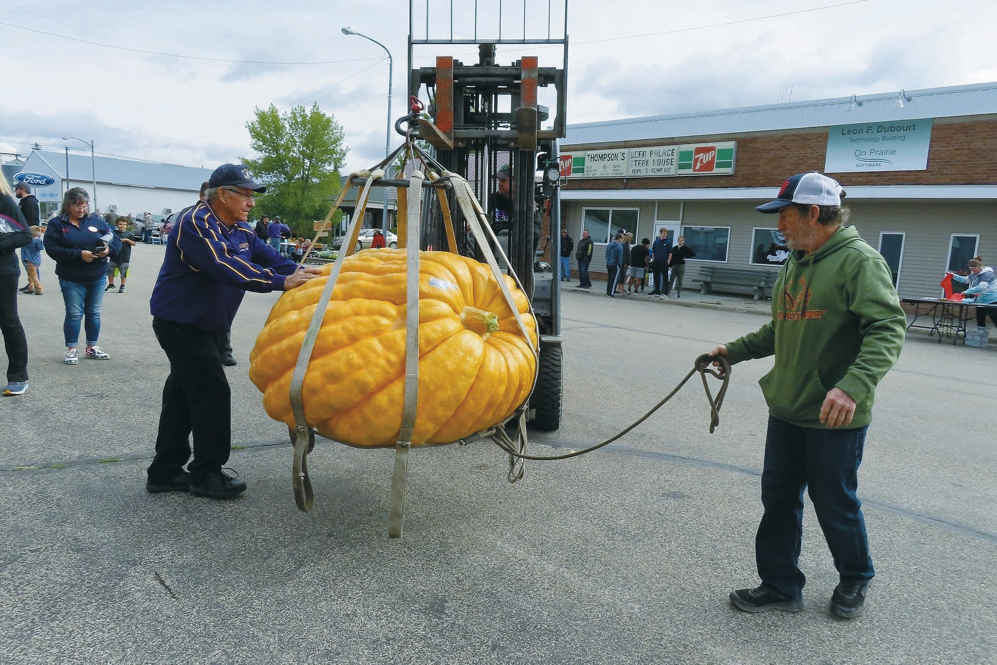 A giant pumpkin being weighed at a previous Pumpkinfest in Walhalla. Photo by Melanie Thornberg.