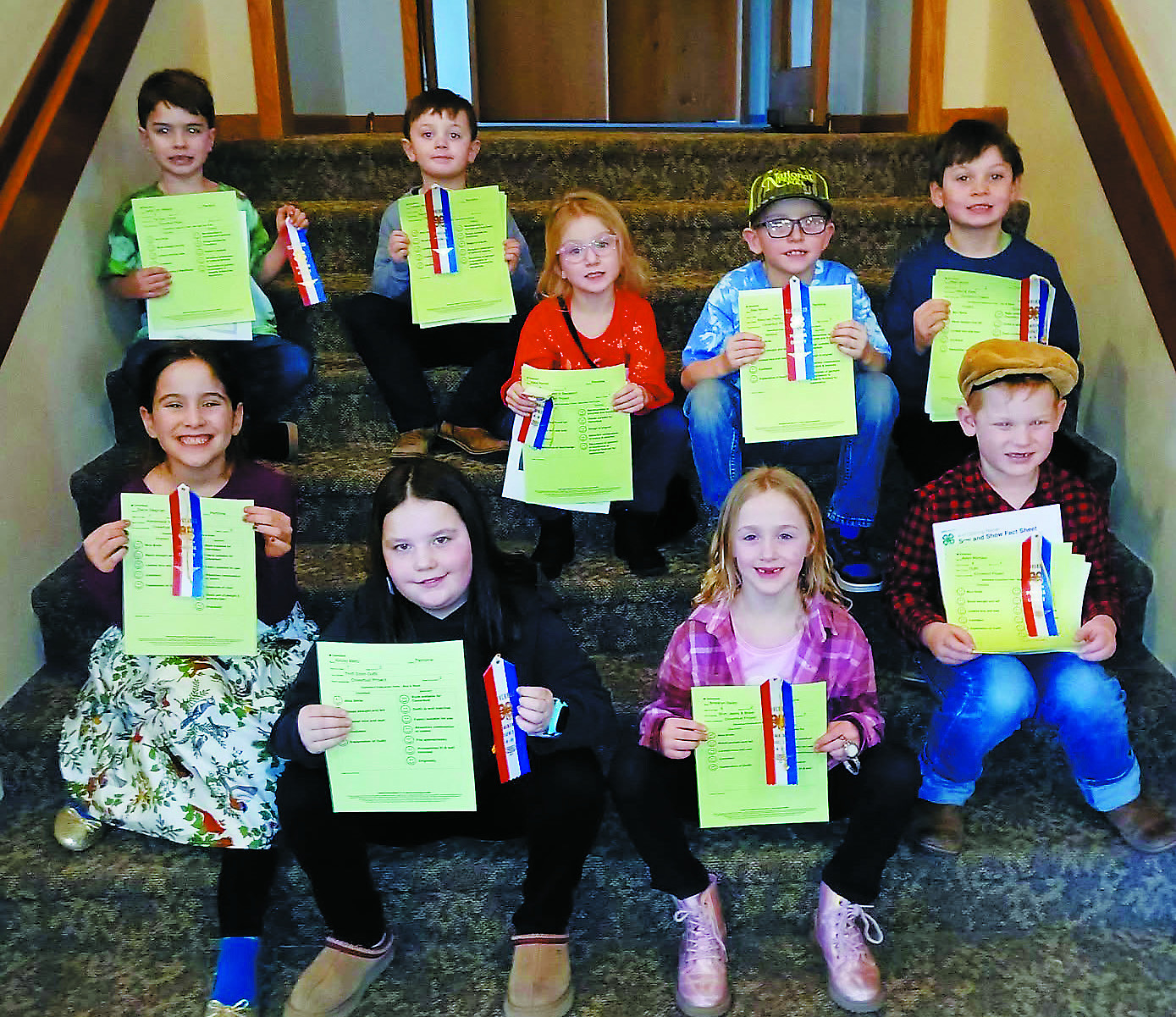 Cloverbuds: Front row (L-R): Elena Stegman, Kinsey Mertz, Brooklyn Bailey, Adam Morrison; second row: Jakob Van Niekerk, Oakley Moore, Kiara Norrell, Silas Norrell, Atlas Moore.