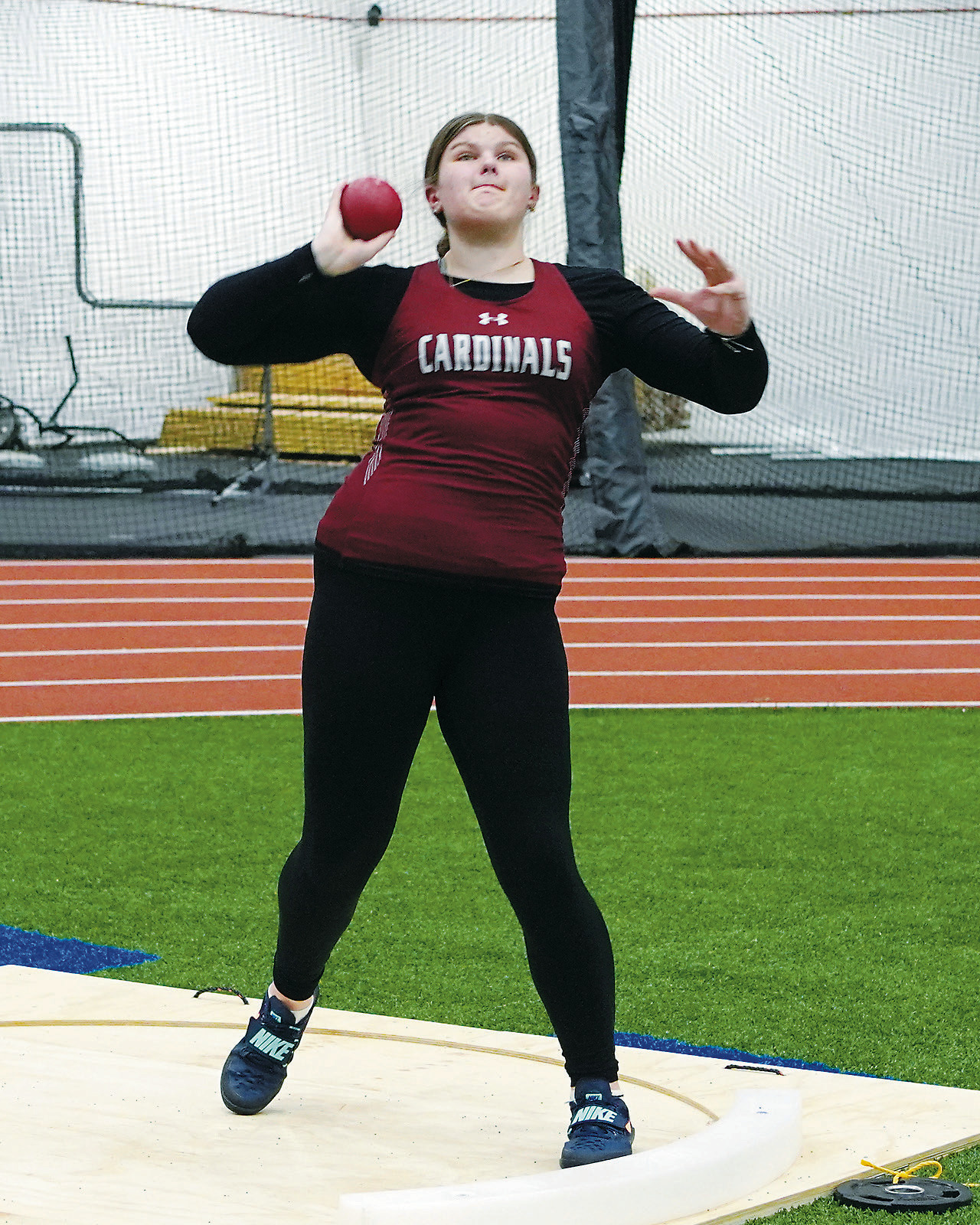 Fenja Lawson placed second with a throw of 34' 3'. Photo by Larry Stokke