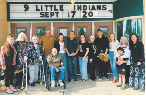 Francine Charbonneau Soli, Joann Charbonneau Braget, members of the Brant family and other friends and relatives gather outside the Walla Theatre during the “Nine Little Indians” screenings. Photo by Melanie Thornburg