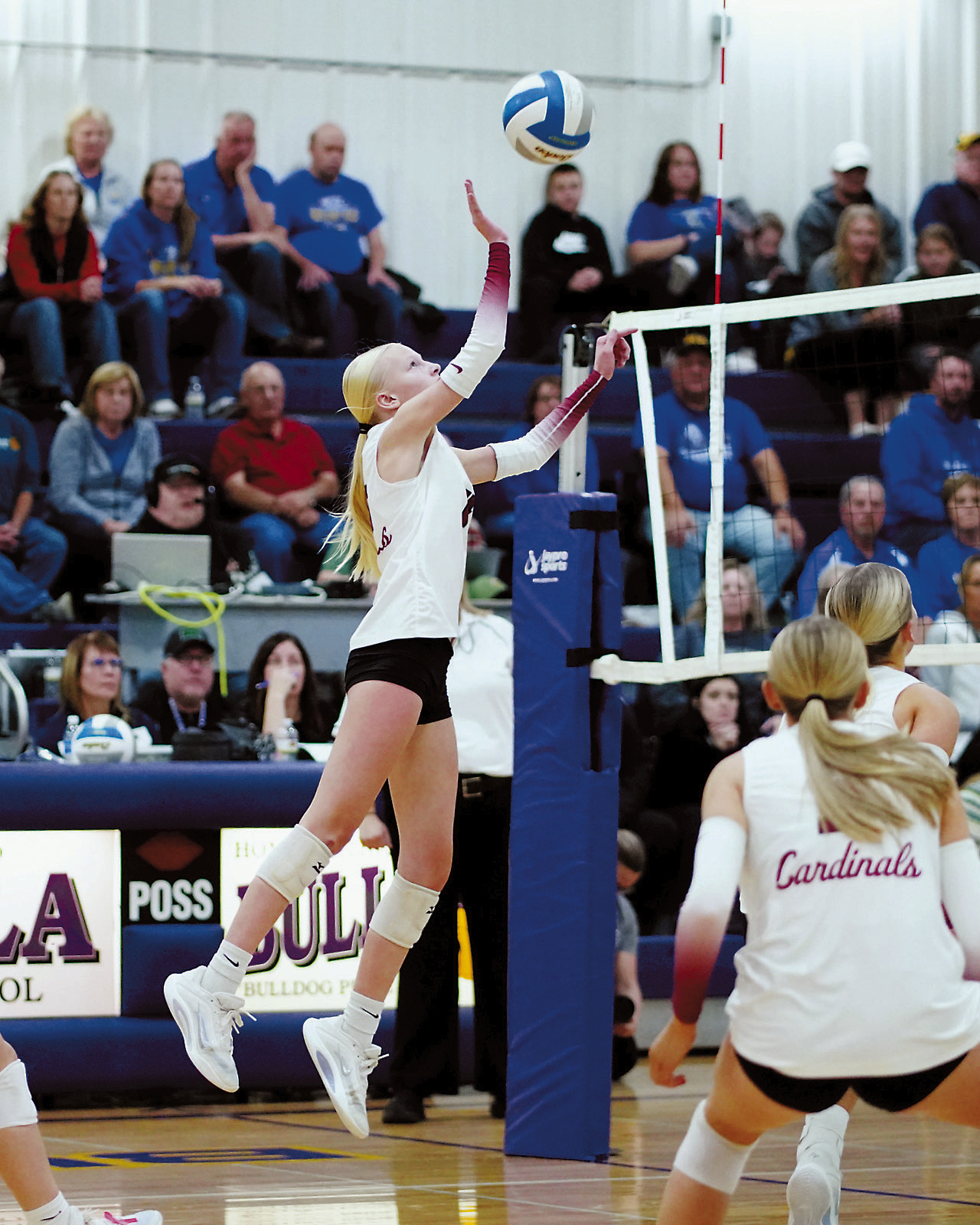 Mya Swanson had a great game with five kills and 12 digs in the win over Benson County. Photo by Larry Stokke.