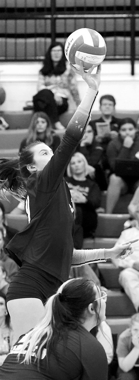 Jaelyn Johnson had five kills and 14 digs for the Eagles in their game against the Cards. Photo by Larry Stokke.
