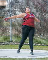 Christine Joyner qualified for State with a throw of 120' 2 ' in discus at the Langdon Invitational on April 25. Photo by Larry Stokke.