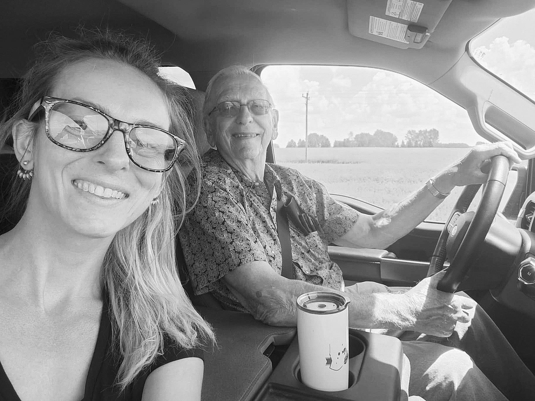 Grandpa and I taking a drive to enjoy the blooming canola fields.
