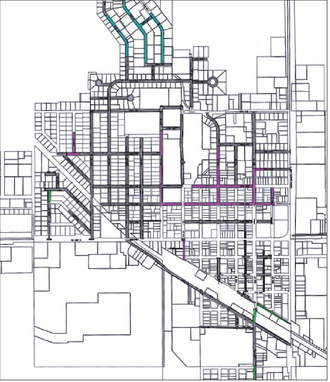 Street Rehabilitation legend: Dark grey - asphalt reclaiming and reconstruction; purple - seal coat only; light grey - alley reconstruction/concrete paving; green - 2” uniform mill and overlay; teal gravel street reconstructed to asphalt. Map courtesy of Moore Engineering.
