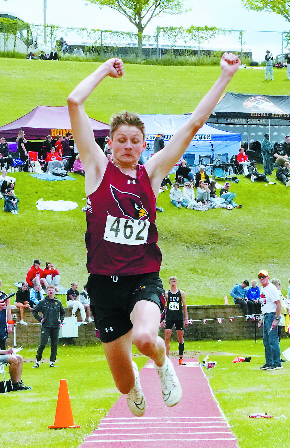 TJ Henderson jumped 40'.25' in the triple jump. Photo by Larry Stokke.
