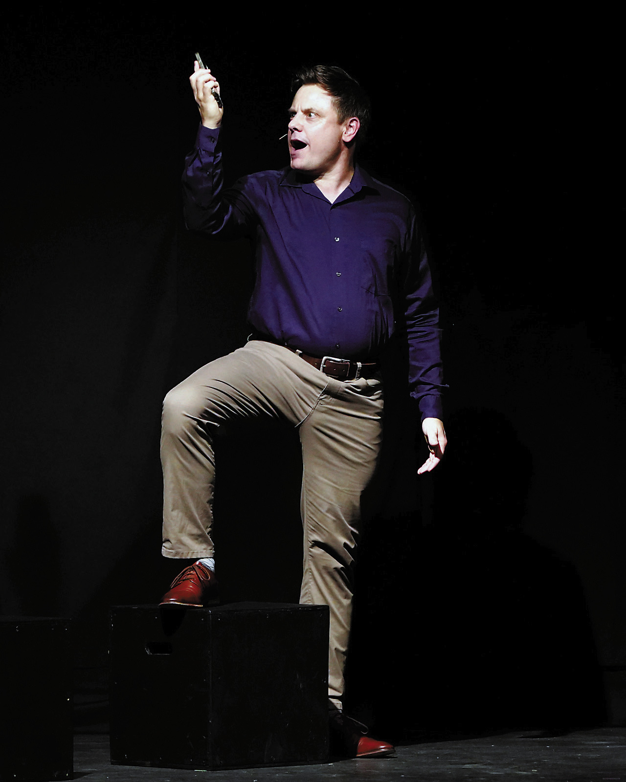 Michael Marcotte playing in 'The Last Five Years' as Jamie. The musical uniquely tells the story of a relationship, with one partner's perspective moving forward, and another's moving backwards. Photo by Larry Stokke.