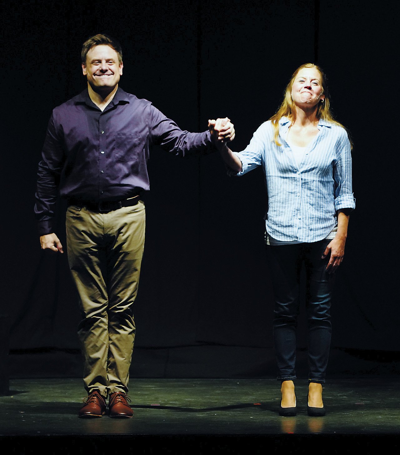 Michael Marcotte and Misti Koop thank the audience at the conclusion of their performance at the Walla Theatre as a part of the Frost Fire Summer Theatre series. Photo by Larry Stokke.