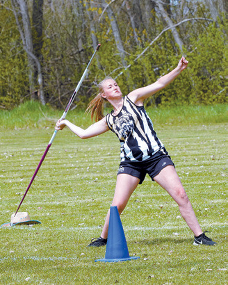 Sadie Snyder threw the javelin 79' 4' to place 7th at the Larimore Invitational. Photo by Larry Stokke.