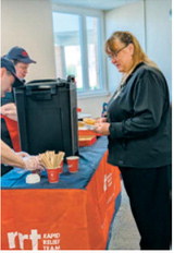 Volunteers serve coffee and refreshments during a staff appreciation brunch at Pembina County Memorial Hospital. The event was part of the Rapid Relief Team’s International Nurses Day outreach efforts across North America. Submitted photo