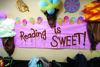 Decorations at Langdon Elementary School help emphasize the importance of reading throughout March. Photo by Larry Stokke.