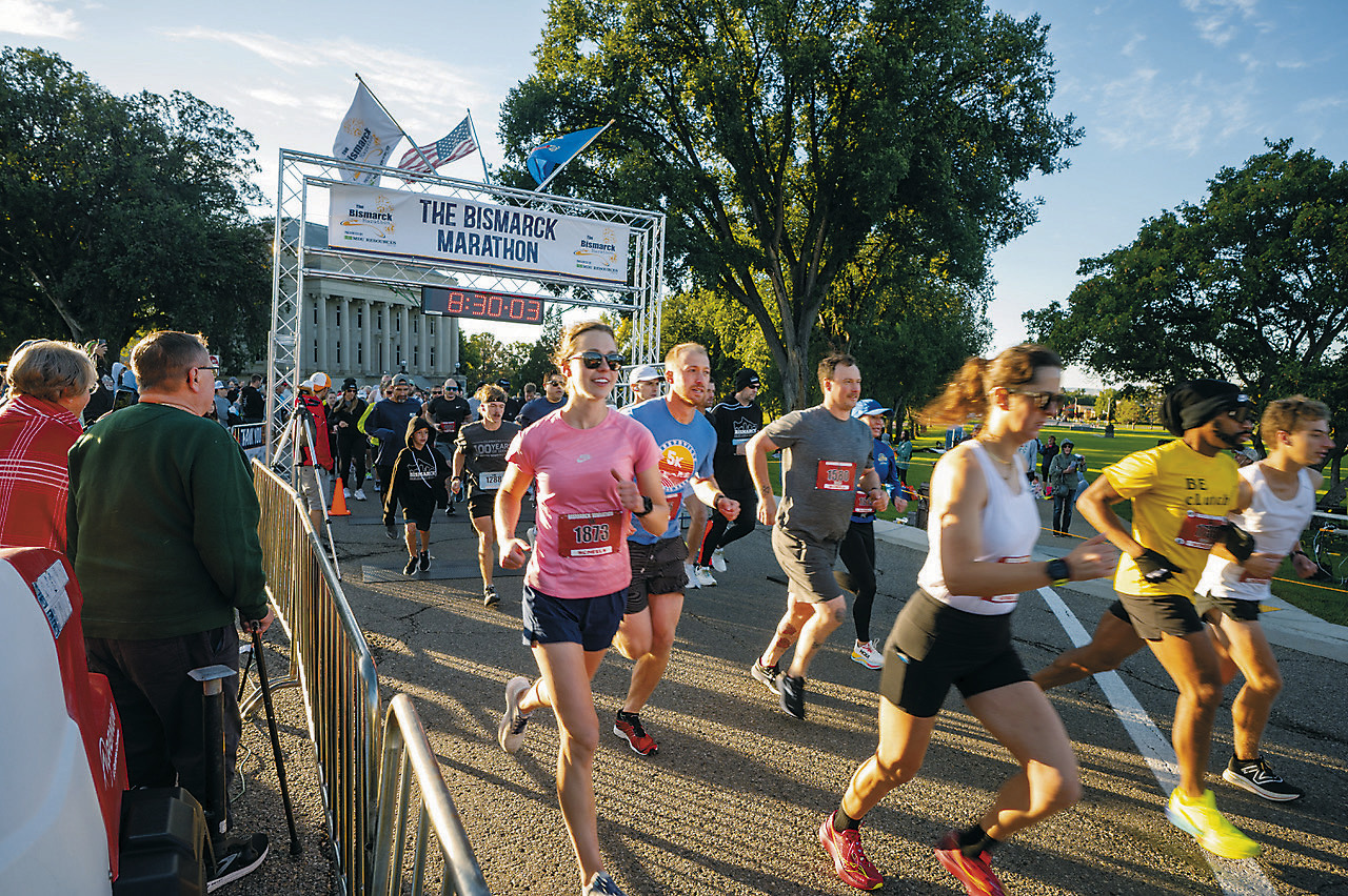 Runners depart from the starting gate at the Bismarck Marathon in September 2024. Photo provided by Patrick Johnson.