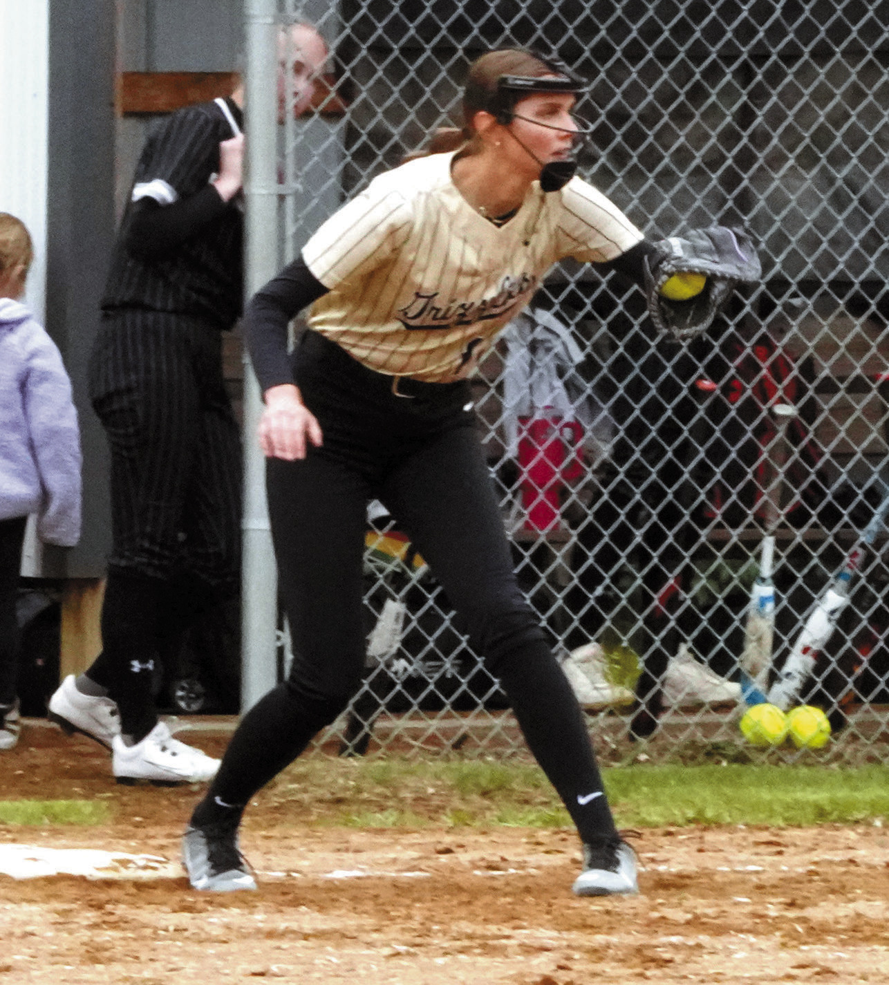 Jocelyn Anderson puts out a Nelson County base runner at third base in Thompson on May 17. Photo by Larry Stokke.