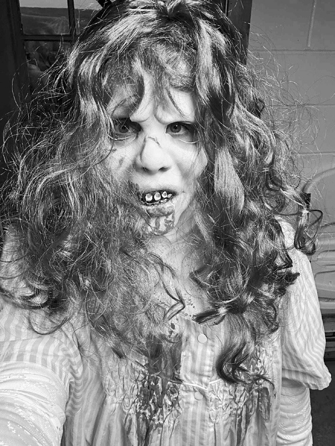 Tera Kinslow dressed as a terrifying scarer for the haunted house fundraiser. Photo courtesy of Sam Beck.