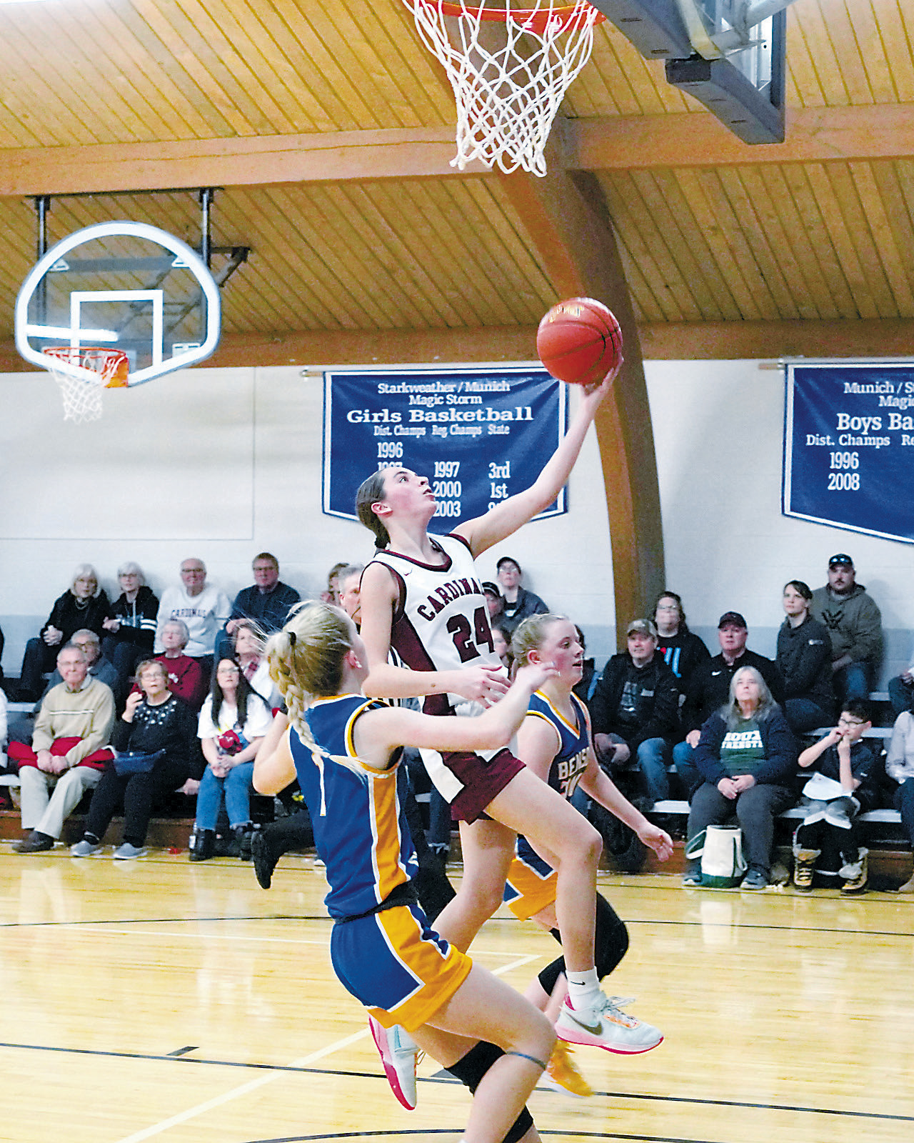 Avery Lorenz was Player of the Game against Benson County in Munich on Jan. 3, finishing with a team high of 18 points. Photo by Larry Stokke.