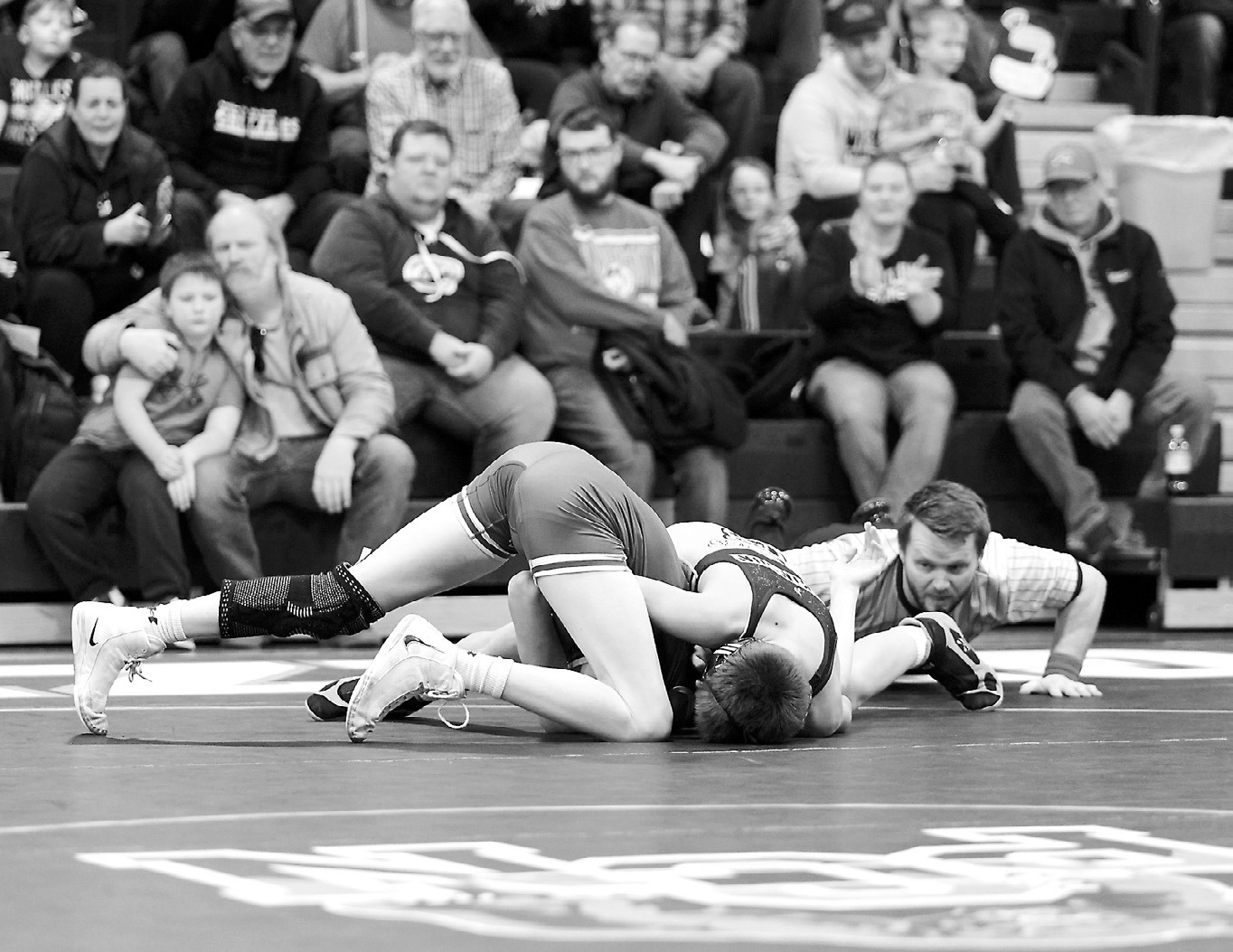 Johnny Robinson won his match with a quick pin over his HCV opponent. Photo by Larry Stokke.