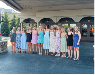 The Cardinals volleyball team gathers outside Chanhassen Dinner Theatre on July 16. The outing kicked off the team’s trip to Minneapolis for the University of Minnesota Team Camp. Submitted photo