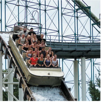 Members of the Cardinals volleyball team take a plunge on a water ride at Valleyfair. The team spent its final day in Minnesota at the amusement park before heading home. Submitted photo