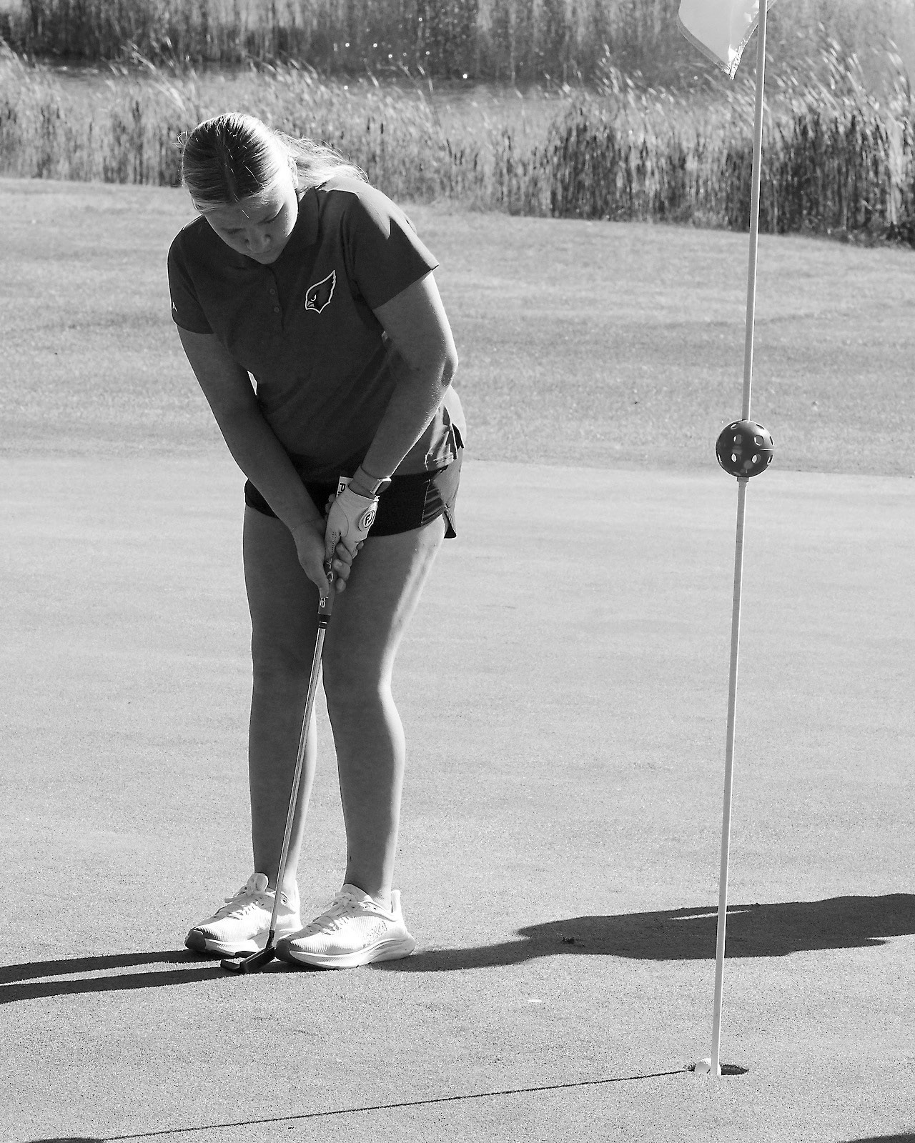 Colbie Forest sinks a putt in Lakota on Aug. 22. Photo by Larry Srokke.