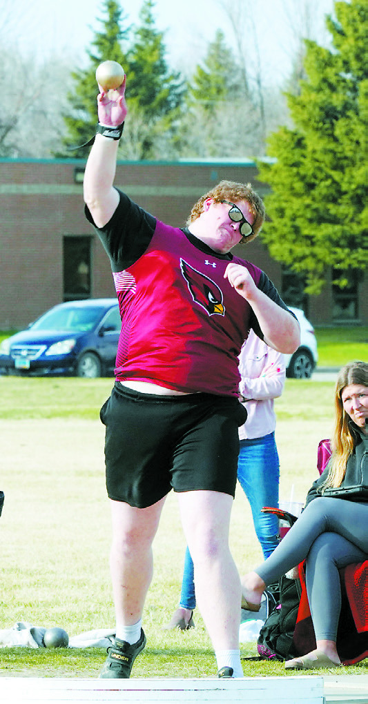 Jacob lowery had a season best throw of 41' 2.75' in the shot put, landing him an 8th place finish. Photo by Larry Stokke.