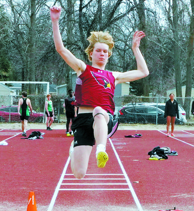 Performer of the Meet, Caleb McDonald, took 3rd in the triple jump with a distance of 36' 1' in Grand Forks on April 21. Photo by Larry Stokke.