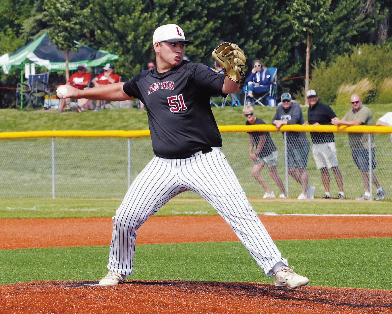 Cole Welsh was Player of the Game against Thompson on Aug 1 in Park River. Photo by Larry Stokke.