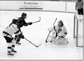 Goalie Ella Brekke only let two of the 54 shots at her net get through enabling the Blades to win 3-2 over Bottineau on Jan. 25 in Langdon. Photo by Larry Stokke