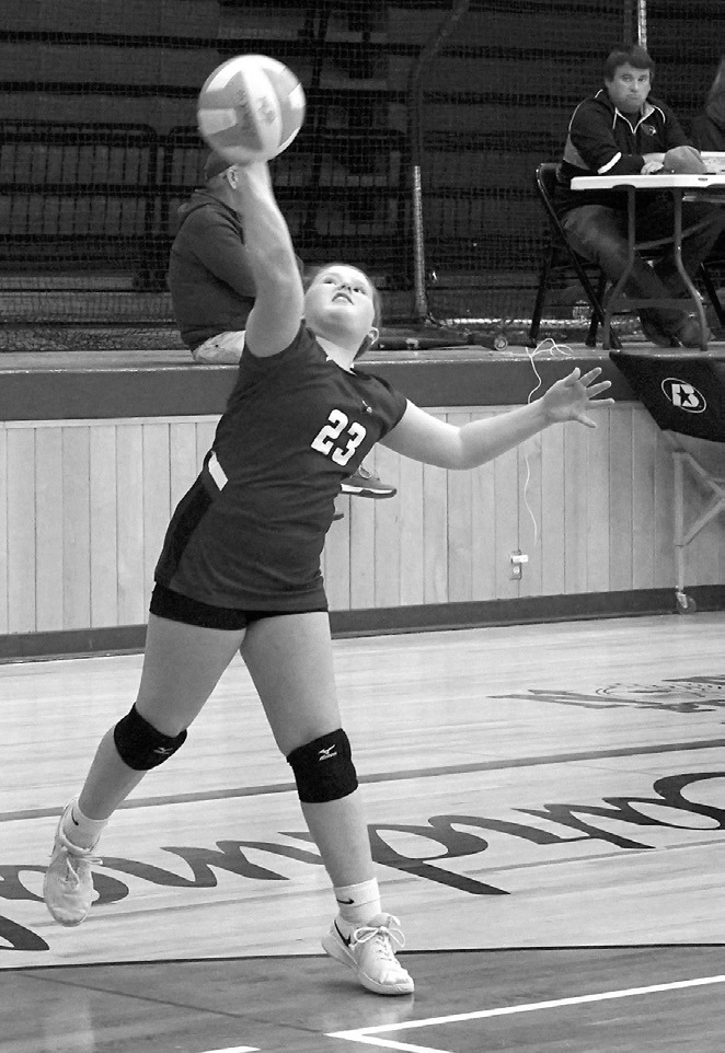 Lexi Martin serves up an ace against the Spoilers. Photo by Larry Stokke.