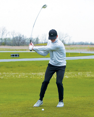 North Border Eagle Kaden Moore punched his ticket to the State Golf Meet by scoring a 77 for the round at the Lakota Meet. Photo by Larry Stokke.