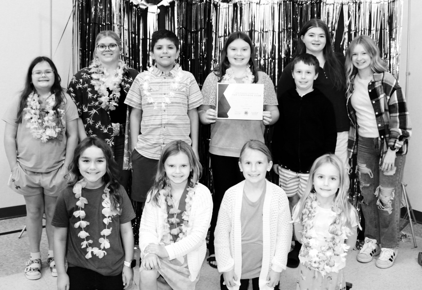 Top Livestock Club – Tongue River Braves – front row (L-R) Aiden Lawonn, Jade Ramsey, Maggie Vaughn, Hope Vaughn; back row: Aubrey Steele, Madalynn Steele, Cole Furstenau, Nora Ramsey, Weston Vaughn, Mylee Gapp, and Emersen Helgoe
