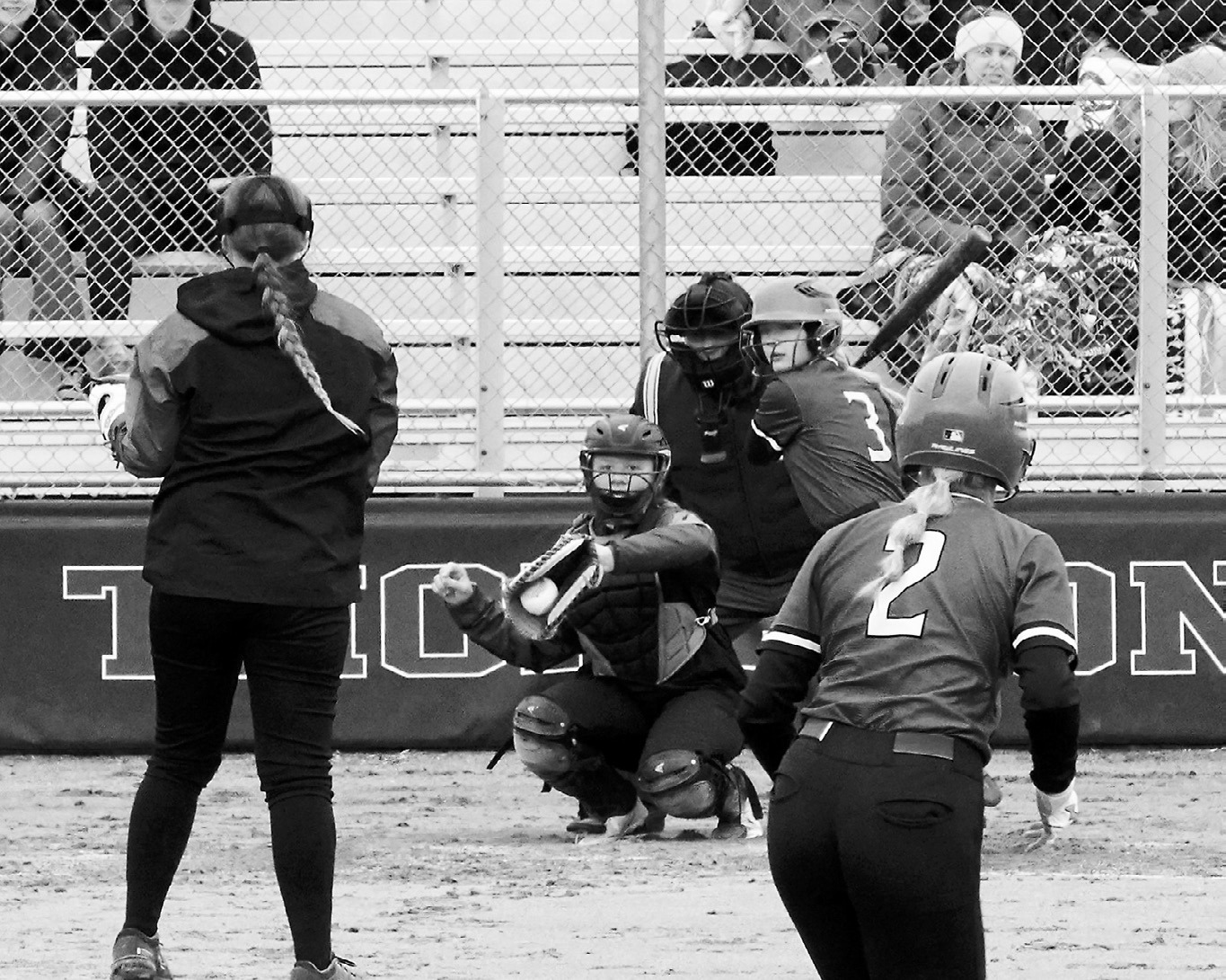 Colby Forest gloves the ball behind the plate in Thompson May 17. Photo by Larry Stokke.