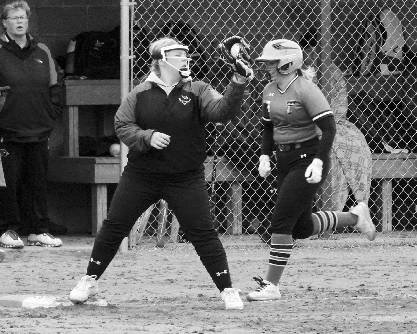 Claire Mehlhoff puts out a Thompson player at 3rd base on May 17. Photo by Larry Stokke.