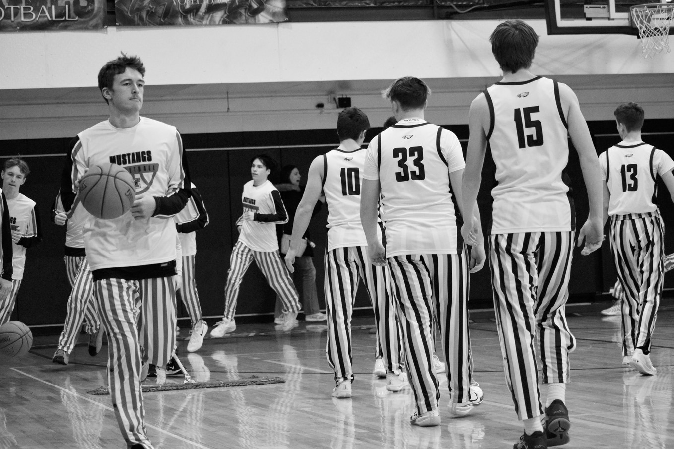 The North Border Eagles getting warmed up for their game against Midway-Minto. Photo by Ashley Schafer.