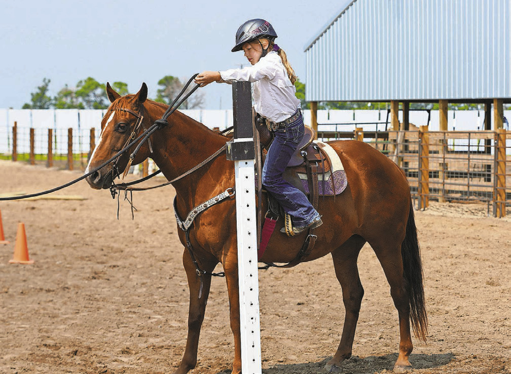 Peyton Samuelson competed in the 4H Horse Show at the Pembina County Fair July 8. PHOTO BY LARRY STOKKE.