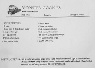 Mrs. Mikkelsen’s famous monster cookie recipe. Submitted by Mavis Mikkelsen