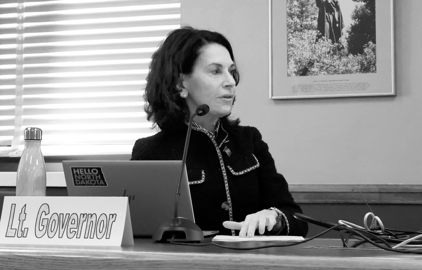 North Dakota Lt. Gov. Tammy Miller, chair of the Capitol Grounds Planning Commission, speaks during a commission meeting in Bismarck on Feb. 22, 2024. (Michael Achterling/North Dakota Monitor)