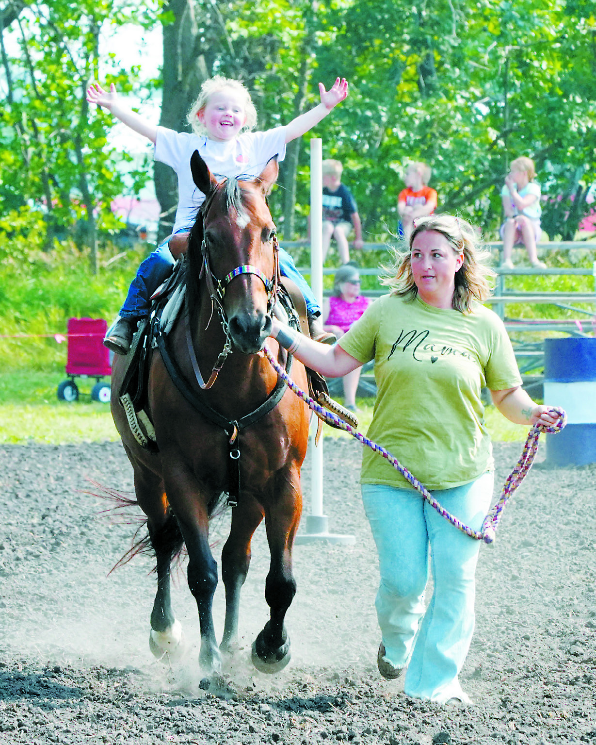 Rachelle Moore leading Winter Moore in the lead line class in Mountain on Aug. 3. Photo by Larry Stokke.