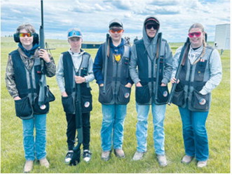 Cardinal Clays members (from left) Carl Henry, Dyson Askvig, Colton Mitzel, Brenden Longie and Victoria Matthews represented Langdon Area-Munich at the 2026 ND State High School Skeet Tournament on June 13 in Bismarck. Submitted photo