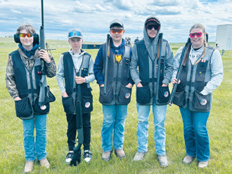 Cardinal Clays members (from left) Korbyn Rollness, Liam Johnson, Levi Swanson, Max Brown and Nadia Lewis represented Langdon Area-Munich at the 2026 ND State High School Skeet Tournament on June 13 in Bismarck. Submitted photo