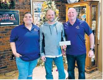 From (L-R) Elks 1216 Inner Guard, Trudell Starr, Jason Pierce, ND Freedom Fund and Elks 1216 Secretary, Steve Moser.