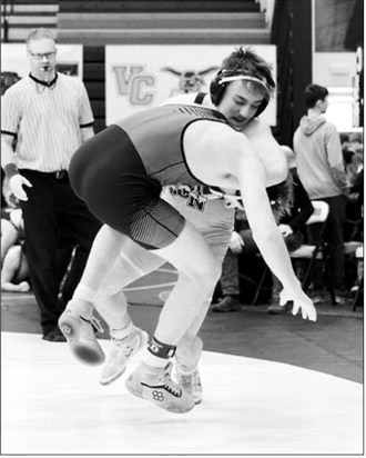 Aiden Werner went on to pin his man and is heading to the State Tournament in Fargo. Photo by Larry Stokke