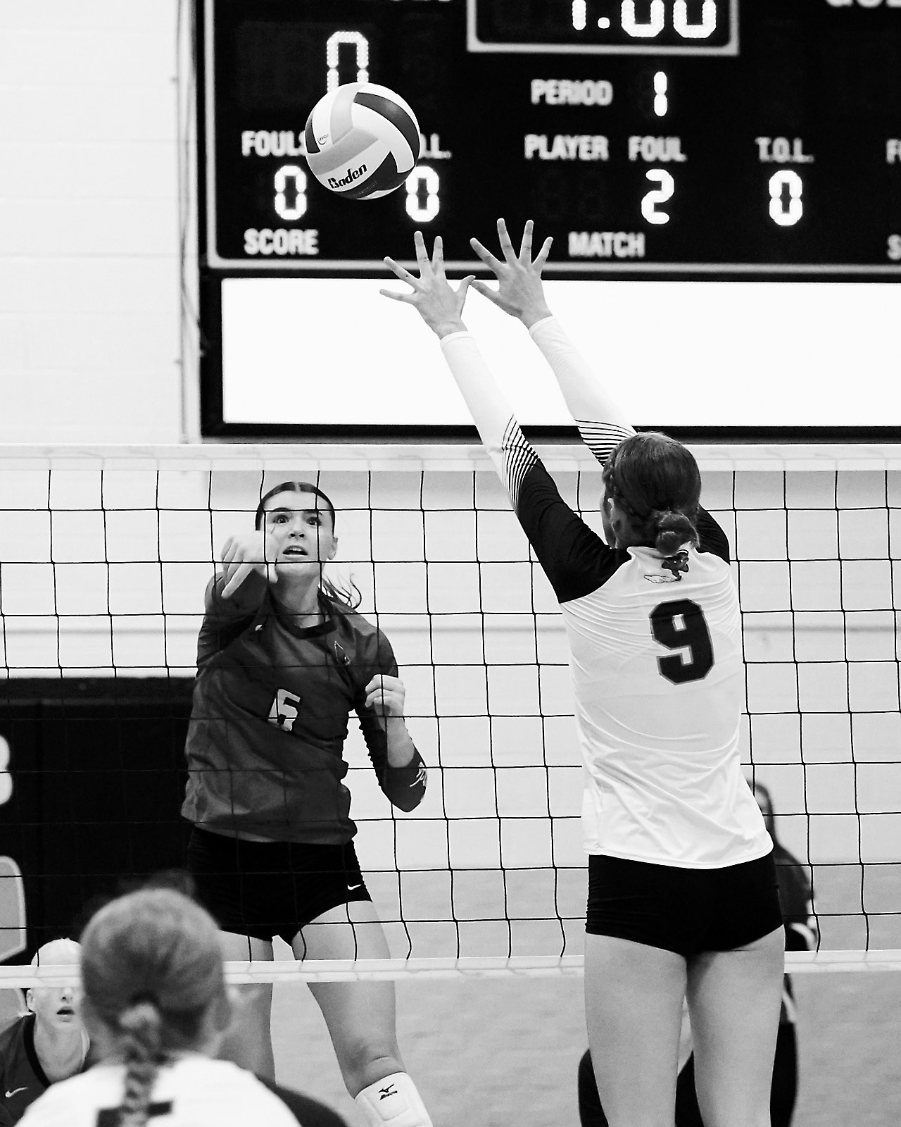 Co-Player of the Game, Hallie Overby, sends the ball past Tornado player Jocelyn Anderson in the Co-Player of the Game Taya Feist sends the ball over a Tornado player. Photo by Larry Stokke. Cards' win in Cavalier. Photo by Larry Stokke.