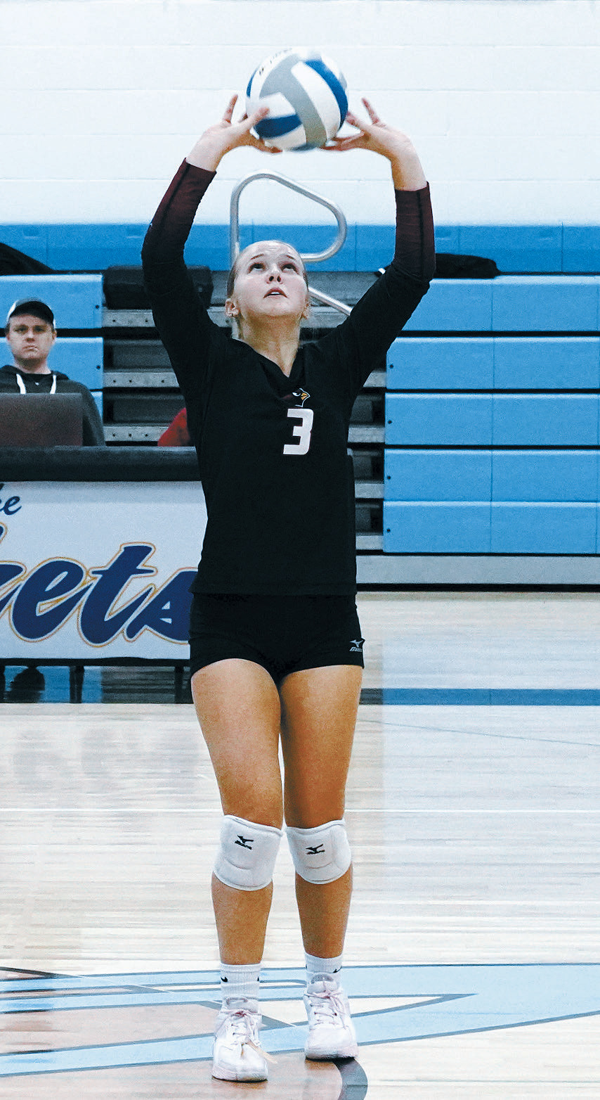 Payton Hall was co-player of the game and finished with 43 assists and 9 digs in the win over Park River. Photo by Larry Stokke.
