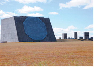 A full view of the Perimeter Acquisition Radar building located at Cavalier Space Force Station in North Dakota. The building houses the Perimeter Acquisition Radar Attack Characterization System, a key piece of the national military command system. Photo courtesy of Space Force