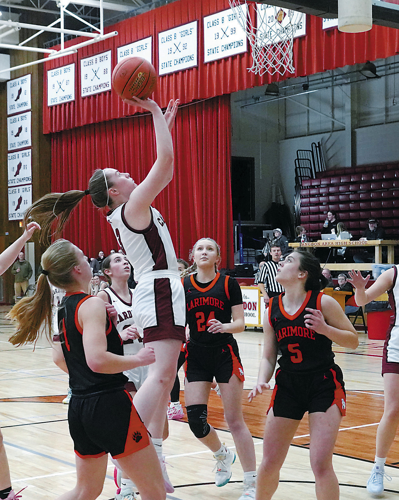 Meredith Romfo was Player of the Game with a high of 22 points in the Cards home opening game against Larimore. Photo by Larry Stokke.