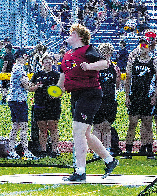 Jacob Lowery qualified for state in discuss. Photo by Larry Stokke.